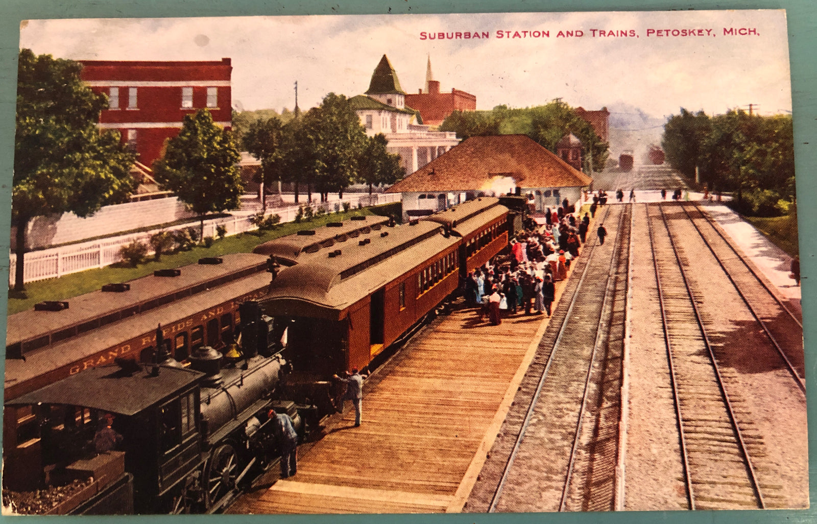 Suburban Station Trains Petoskey Michigan MI Mich Railroad Postcard 1542