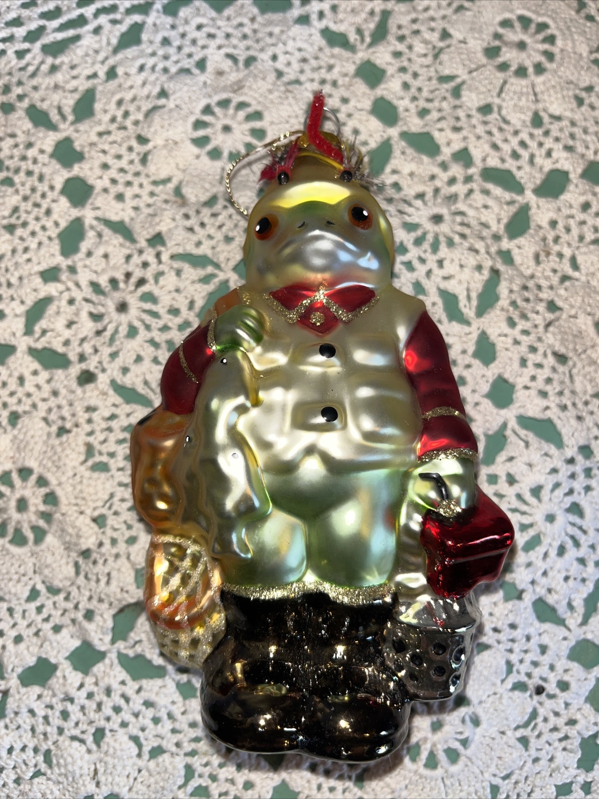 Vintage Fishing Frog Mercury Glass Christmas Ornaments 