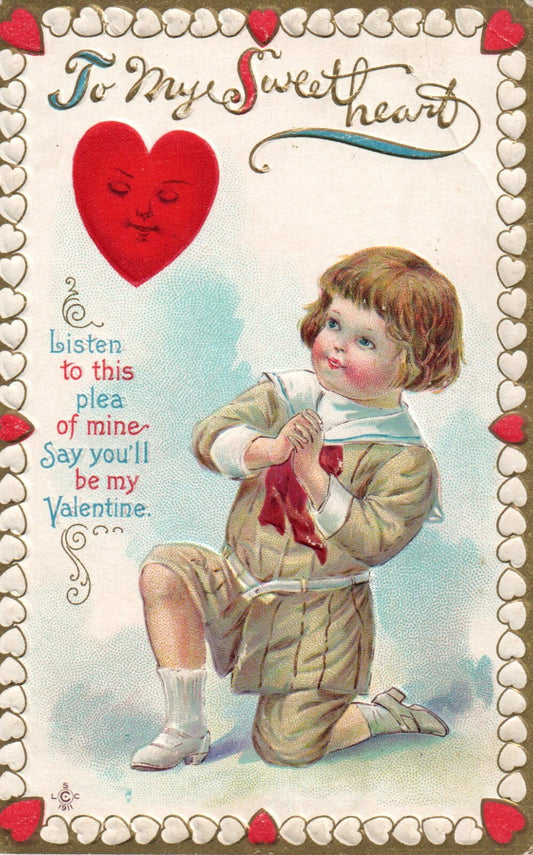 Vintage Postcard Valentine Boy on One Knee Listen to This Plea c1912 232B