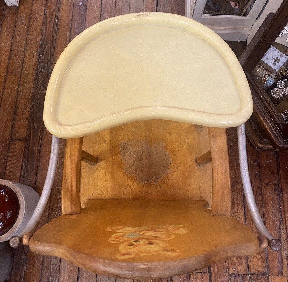 Antique Thayer High Chair Convertible To Play Chair  With Bear  Print Solid Wood