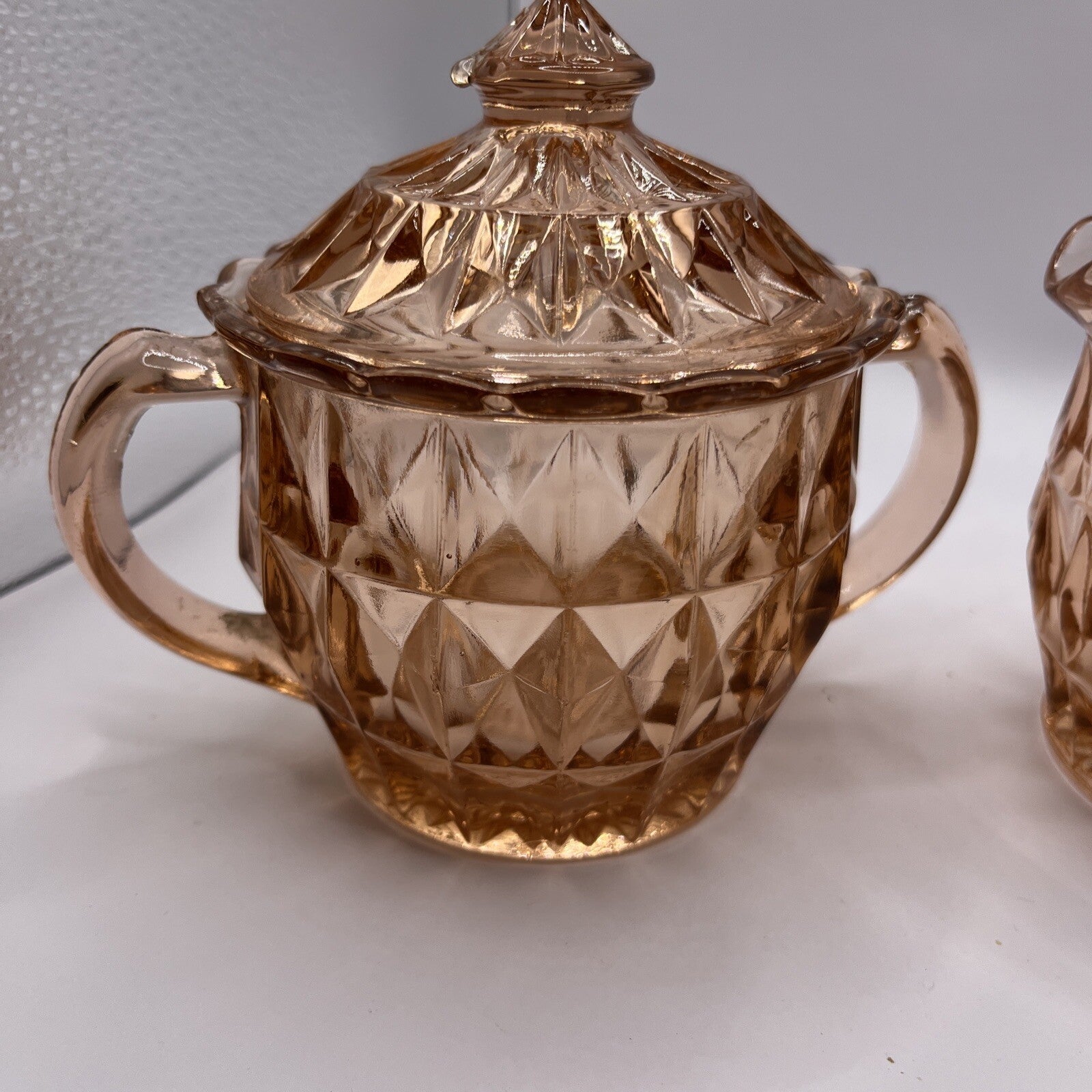 Vtg Pink Depression Glass Windsor Sugar Bowl With Lud Diamond