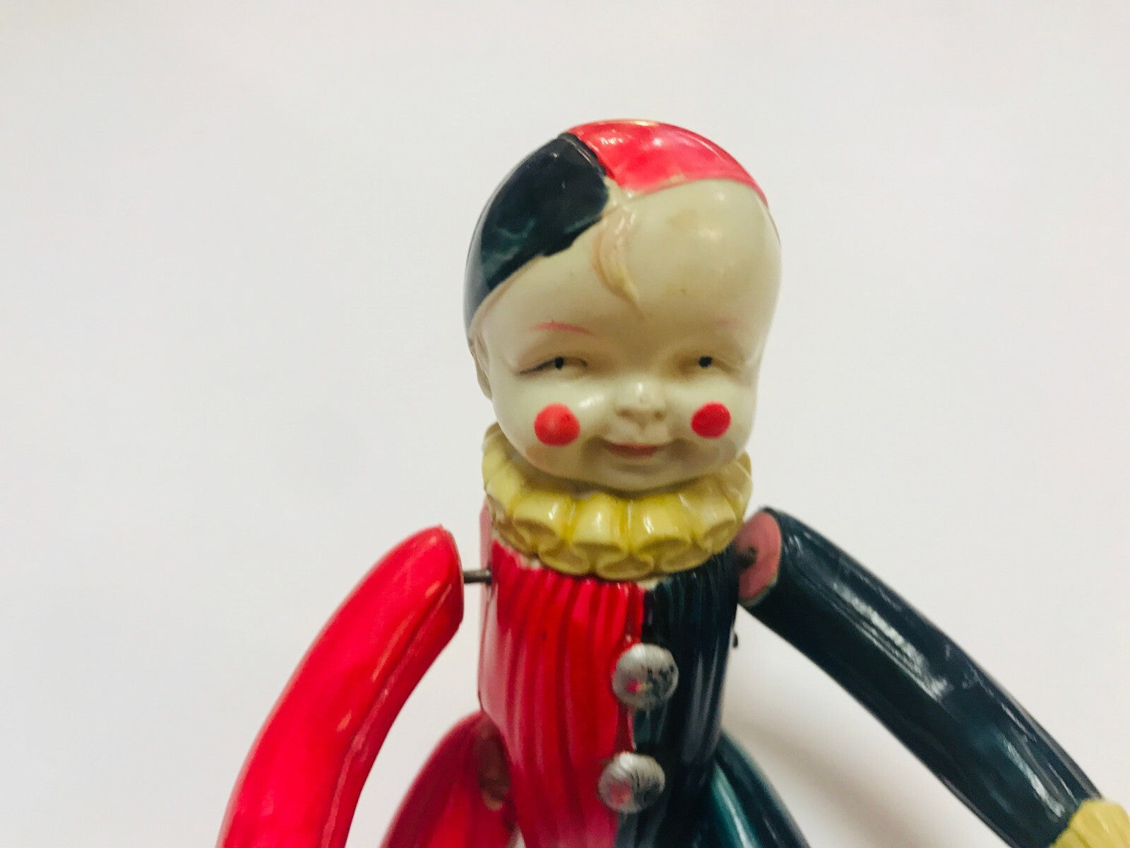 Vintage Toy Clown with Red black Clown Suit yellow Ruffles