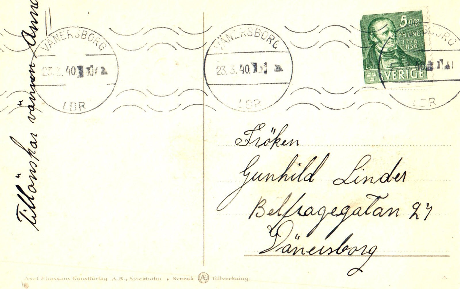 Glad Pask  Jenny Nystrom Sweden Artist  Girl with basket eggs Easter  Postcard