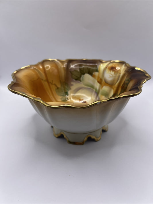 Vintage Nippon MORIMURA Bros Porcelain Hand-painted Bowl Green Mark~ ROSES