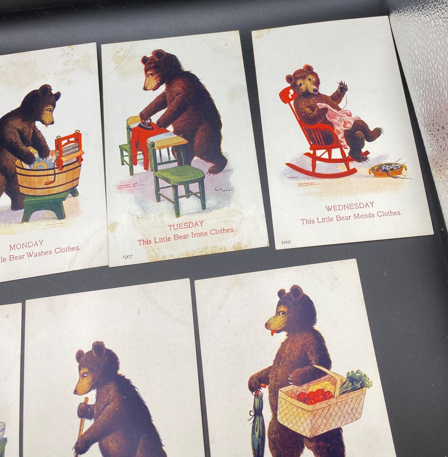 This Little Bear Complete Lot of  Days of the Week Bears Doing Things Postcards