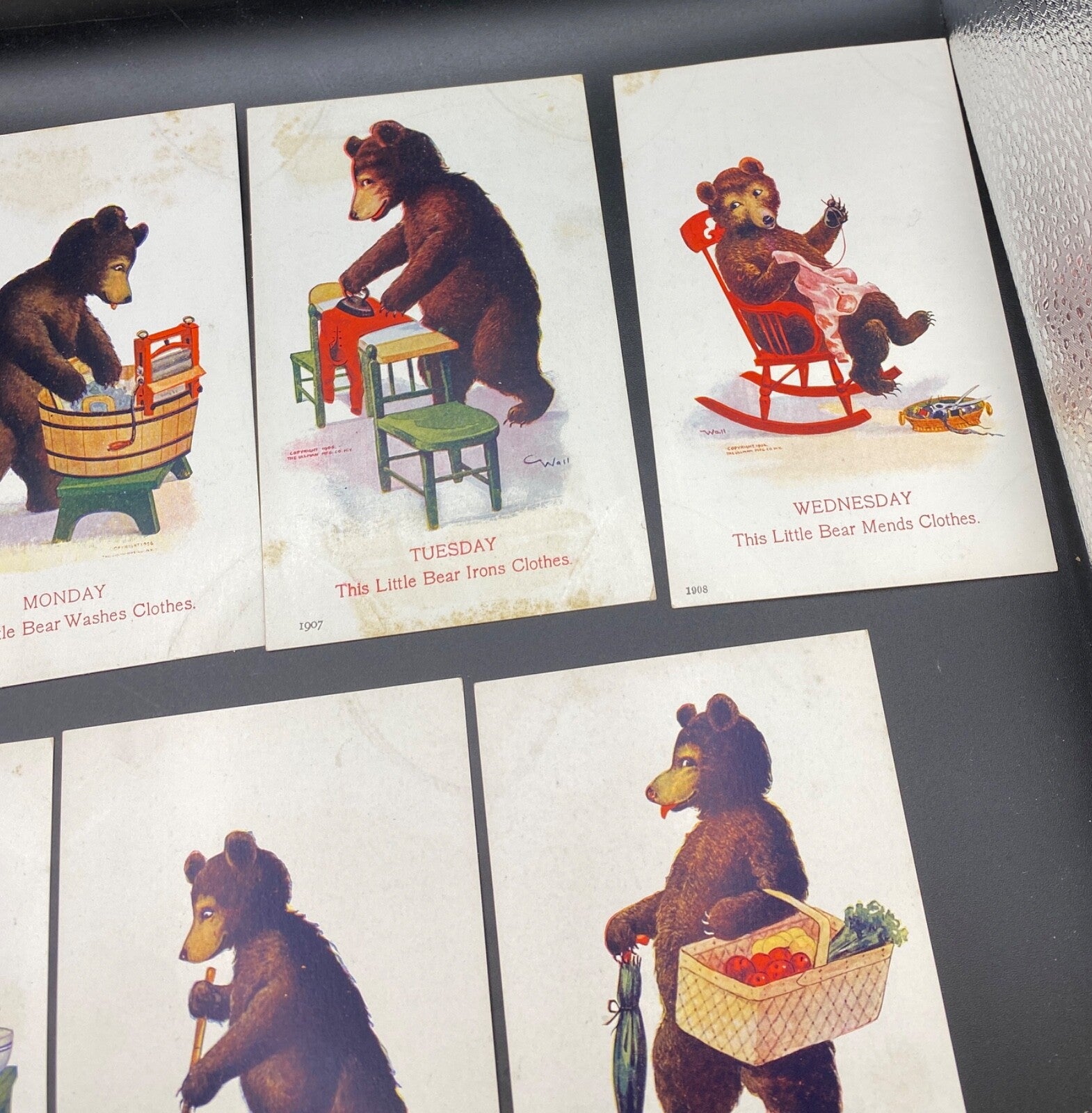 This Little Bear Complete Lot of  Days of the Week Bears Doing Things Postcards