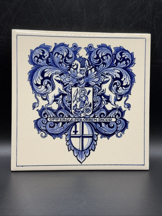 Delft Tile Schoonhaven Holland Vintage Tile Delft Blue White Pharmacy Drug #2