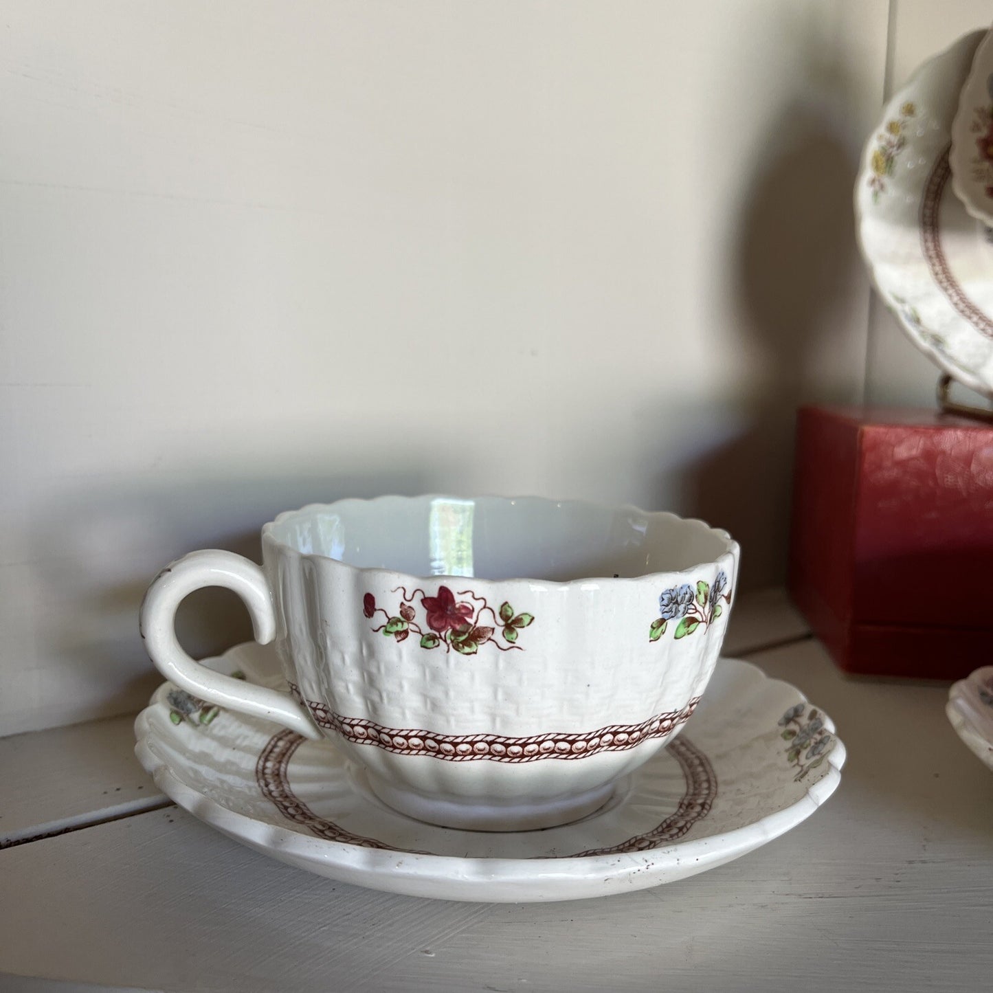 Spode Copeland England Rosalie Tea Cup & Saucer Set of 4 Vintage 
