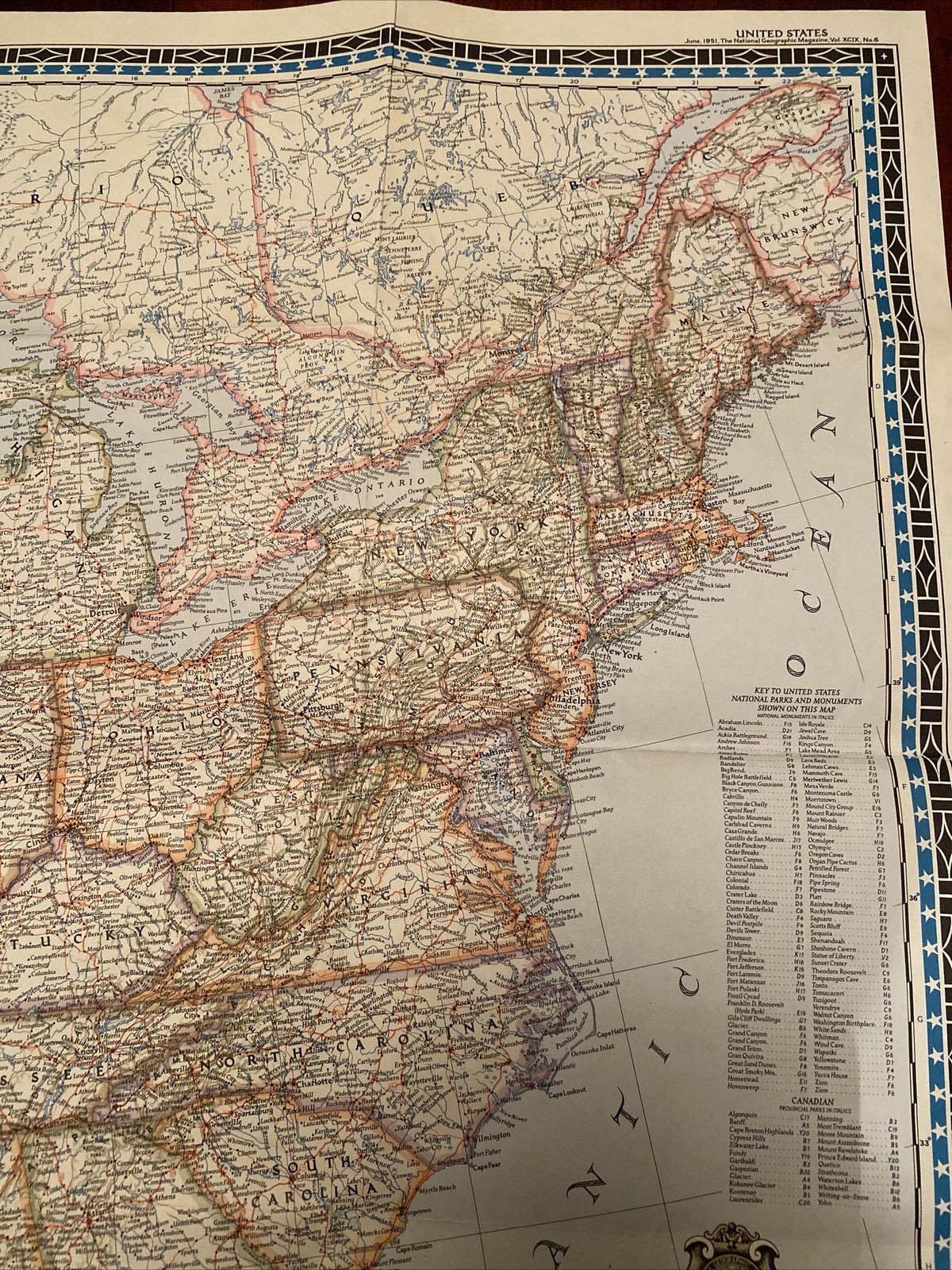 Vintage June 1951 National Geographic Map 41" x 26" 