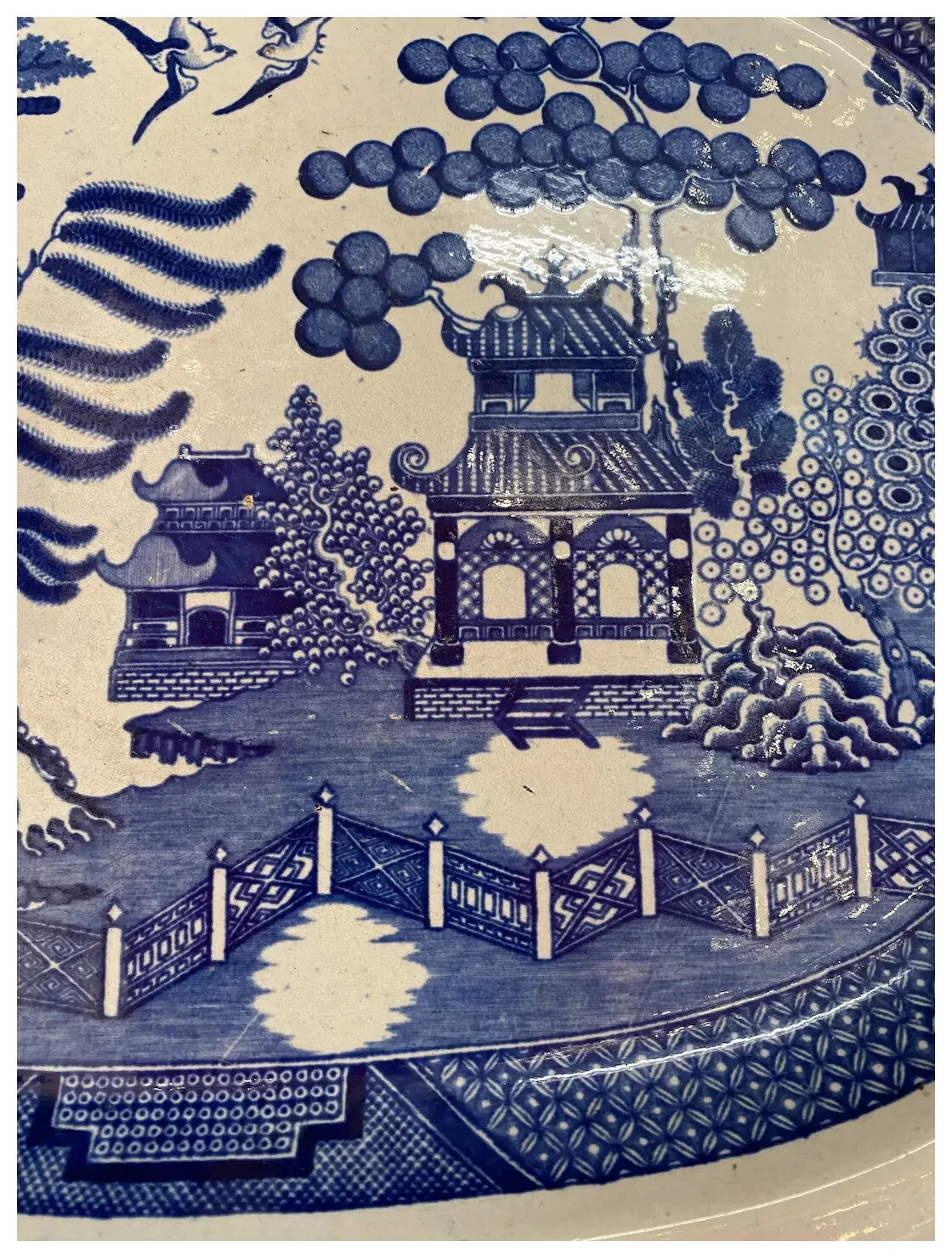 c1860 Staffordshire Adams Blue Willow Antique Platter 17" x 13" White