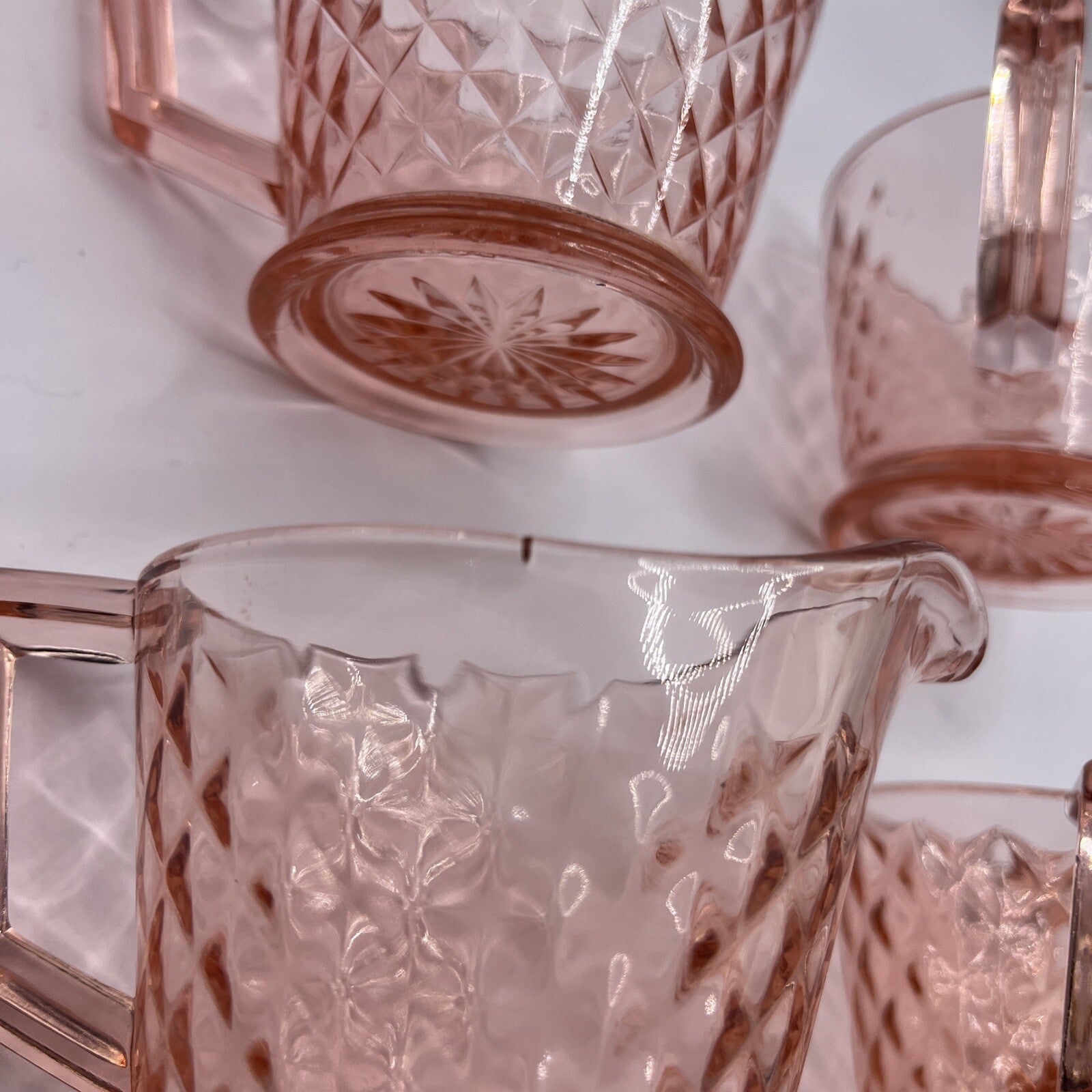 Vintage 2 Pair Of Pink Diamond Quilted Creamer And Sugar