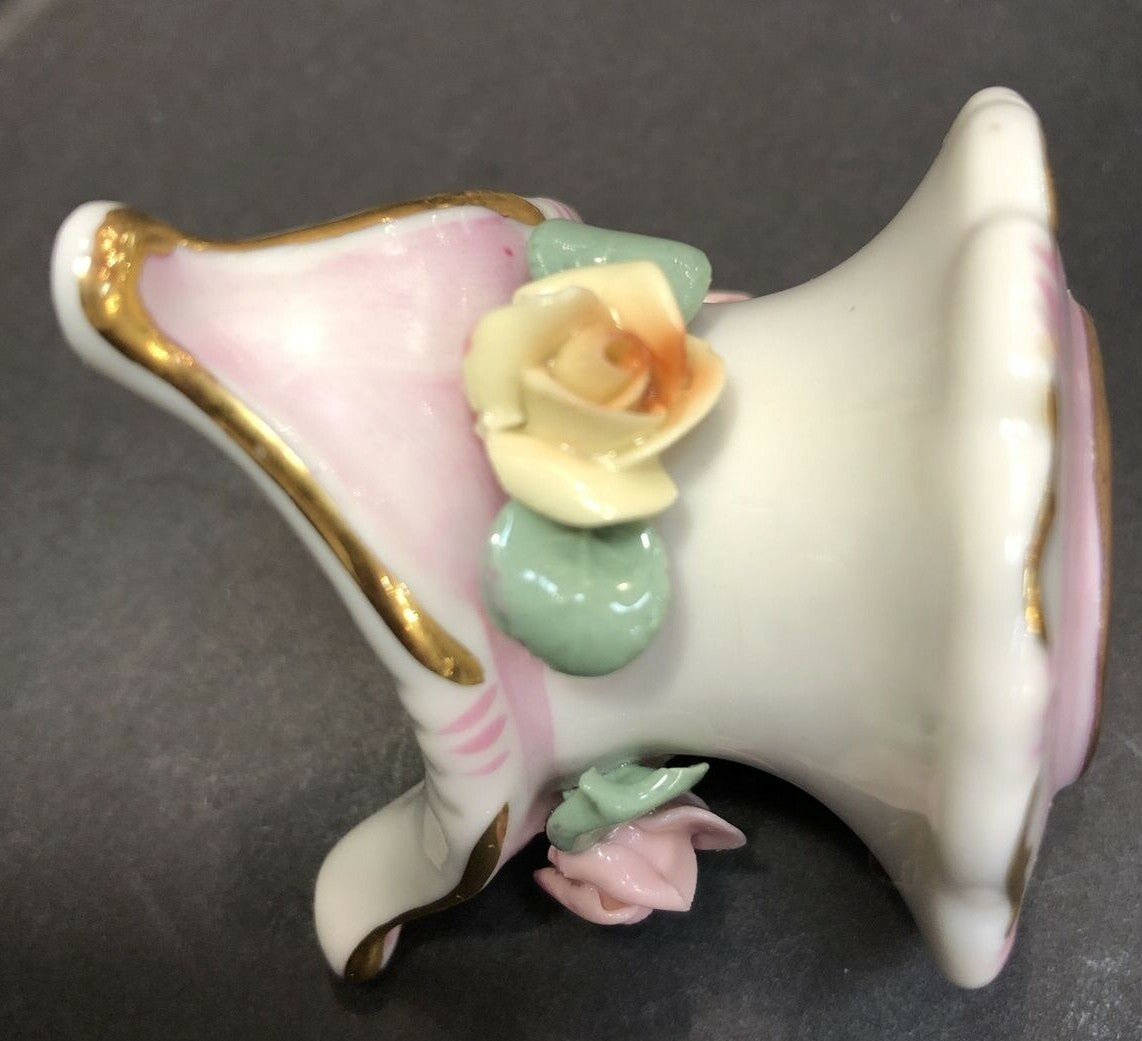 Vintage Set of 2 Italian Capodimonte Pink Floral Rose  Candle Stick Holders