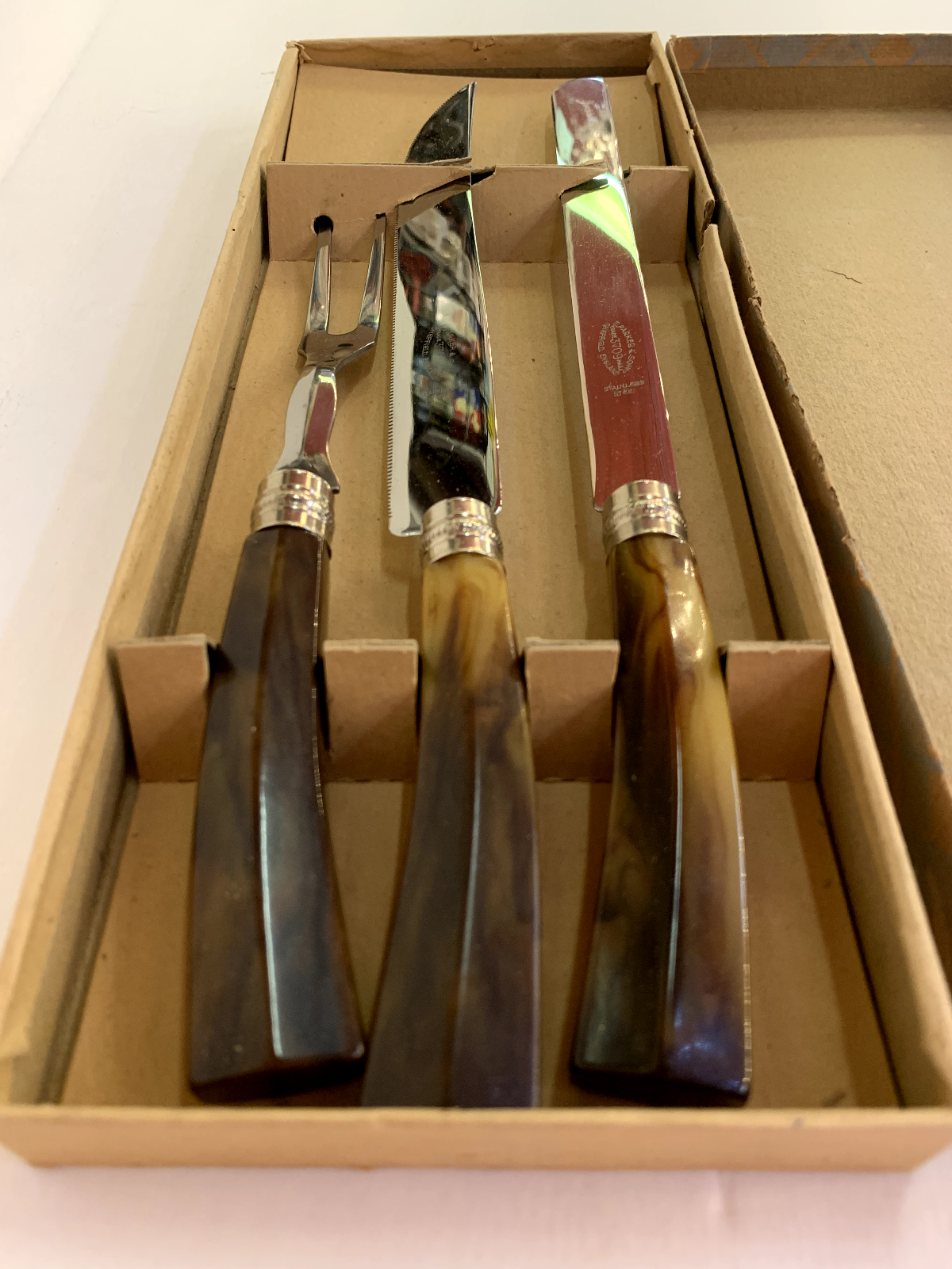 Vintage Parker & Sons Sheffield England 3 Piece Carving Set Bakelite Bladehandle