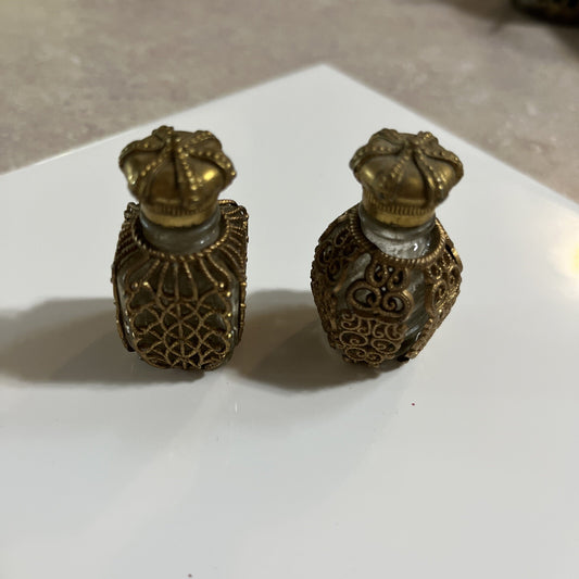 2-Old The Woman I Love Perfume Bottles, Ornate Gold Filigree Floral Crown