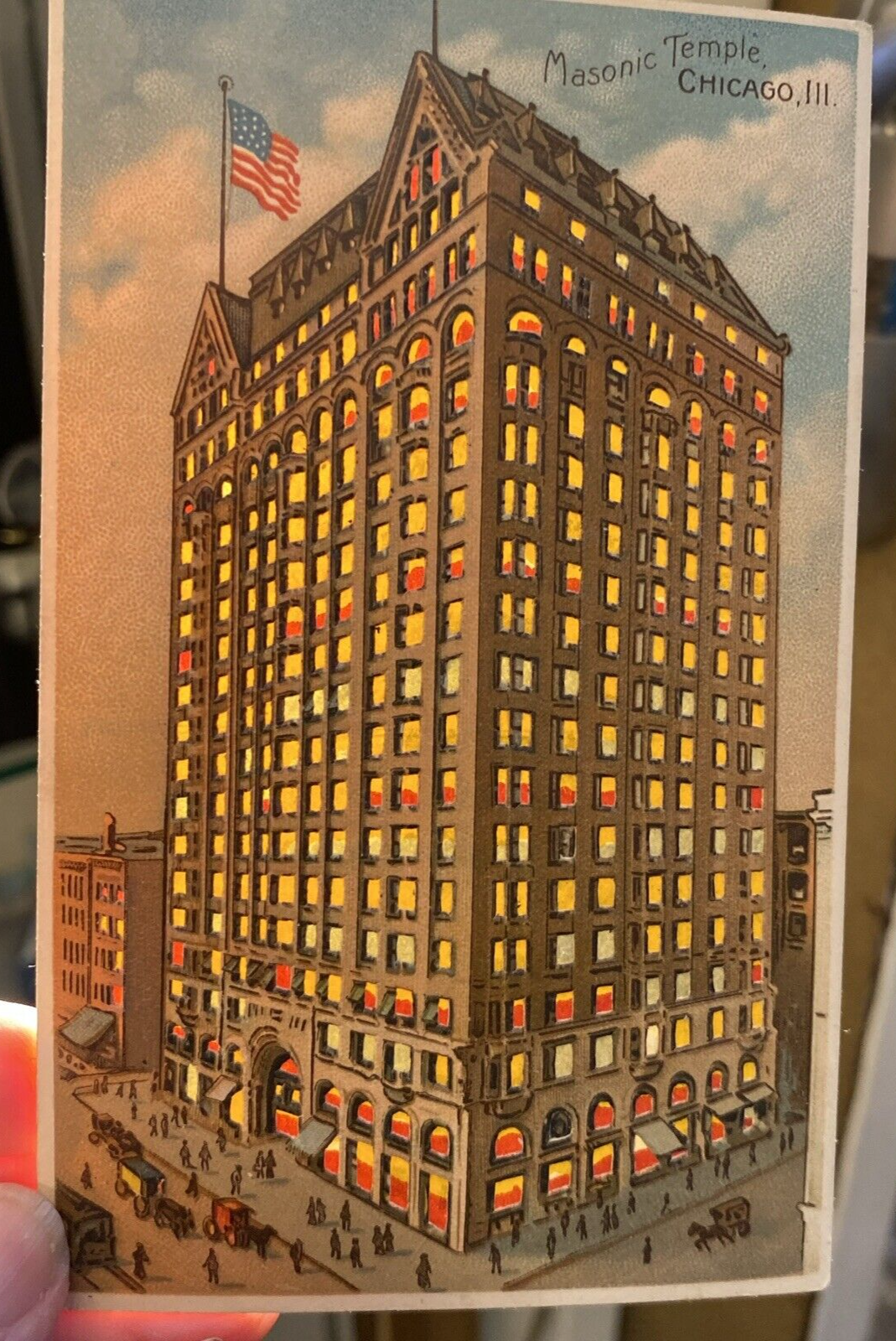 HTL Hold to the Light Masonic Temple Chicago Illinois IL Vintage Postcard