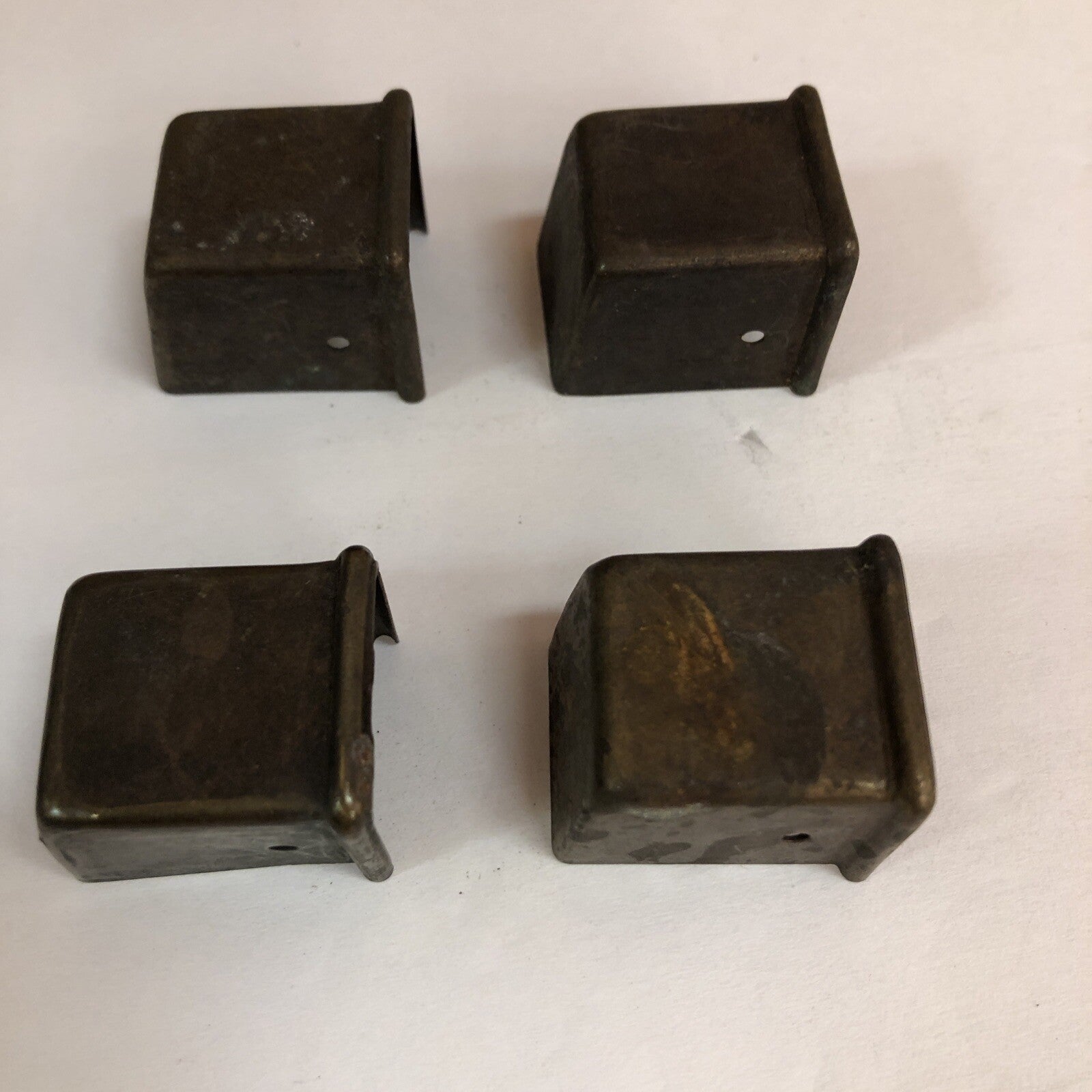 LOT OF 4 ANTIQUE VINTAGE MID-CENTURY BRASS CUBE FURNITURE FOOT COVERS SALVAGE