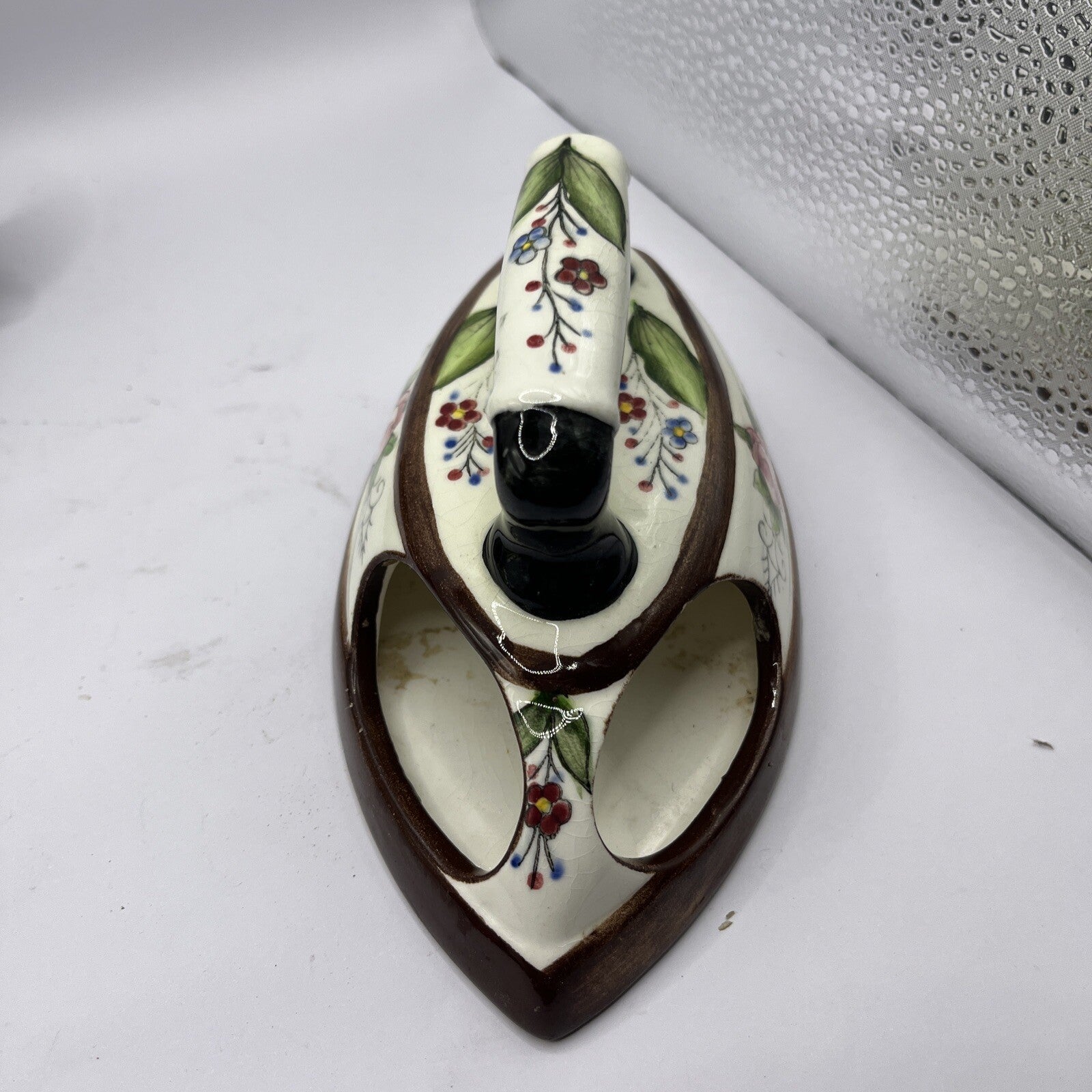 Vintage Ucagco China Ceramic Wall Pocket Floral Iron Handpainted Japan 5 1/4"