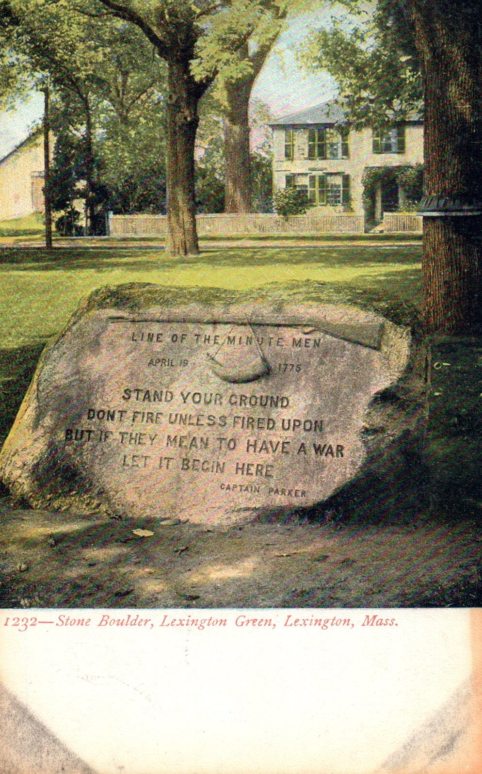 Line of The Minute Men Stone Boulder, Lexington Green, Massachusetts Postcard