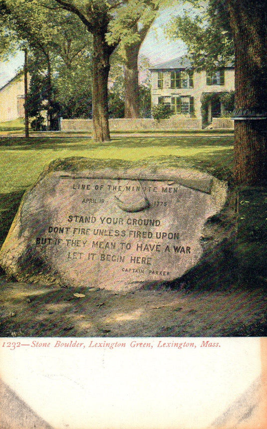 Line of The Minute Men Stone Boulder, Lexington Green, Massachusetts Postcard