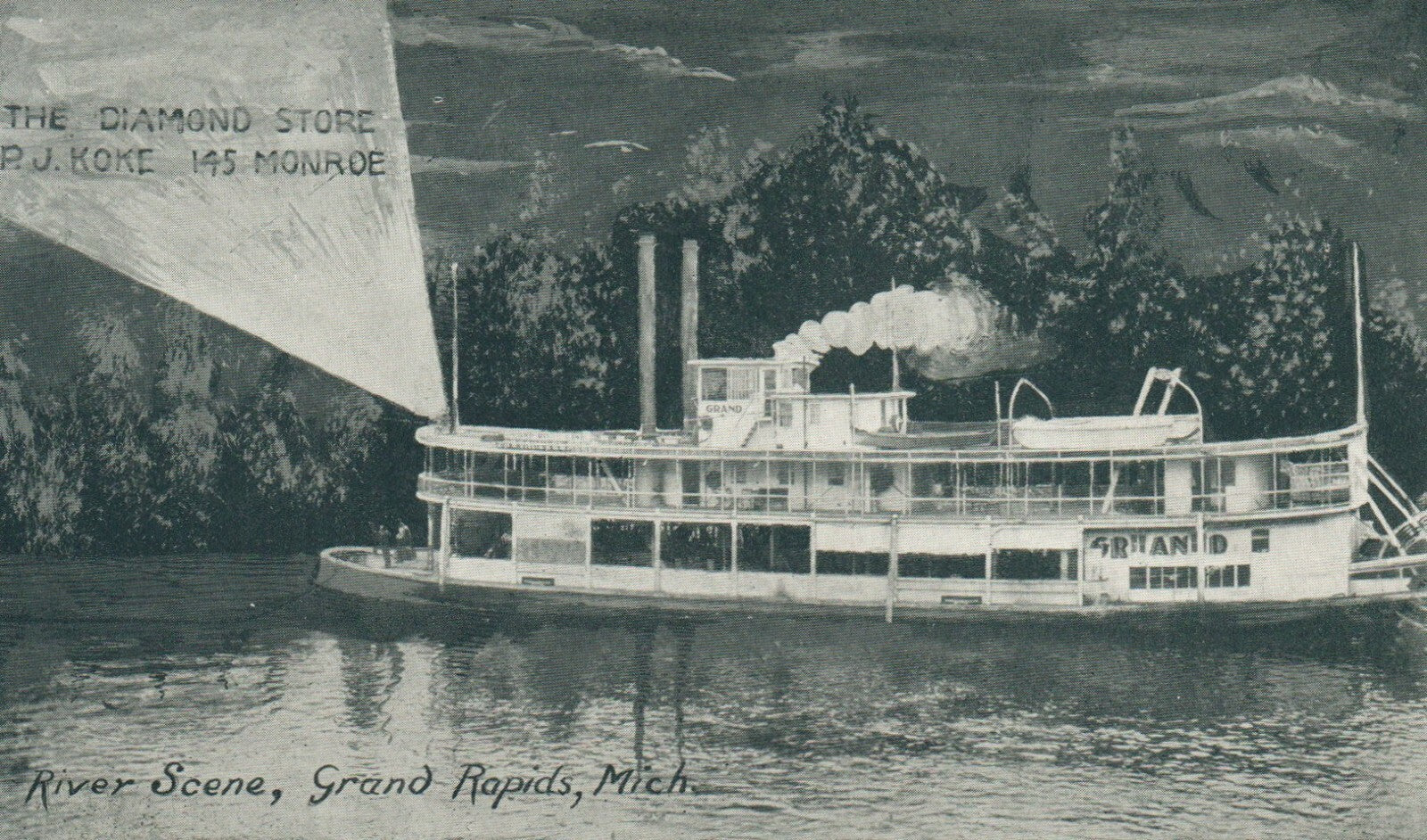 Paddle Boat B145 Monroe Diamond Store River Scene Grand Rapids GR  Michigan MI  