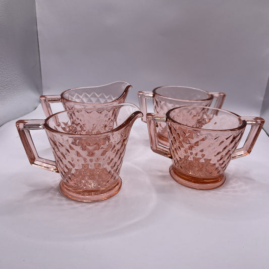 Vintage 2 Pair Of Pink Diamond Quilted Creamer And Sugar