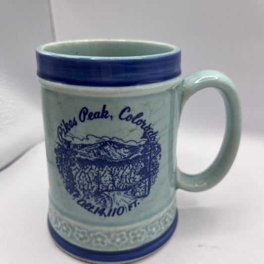 Vintage Pikes Peak Colorado Coffee Mug  Mountain Scene - blue