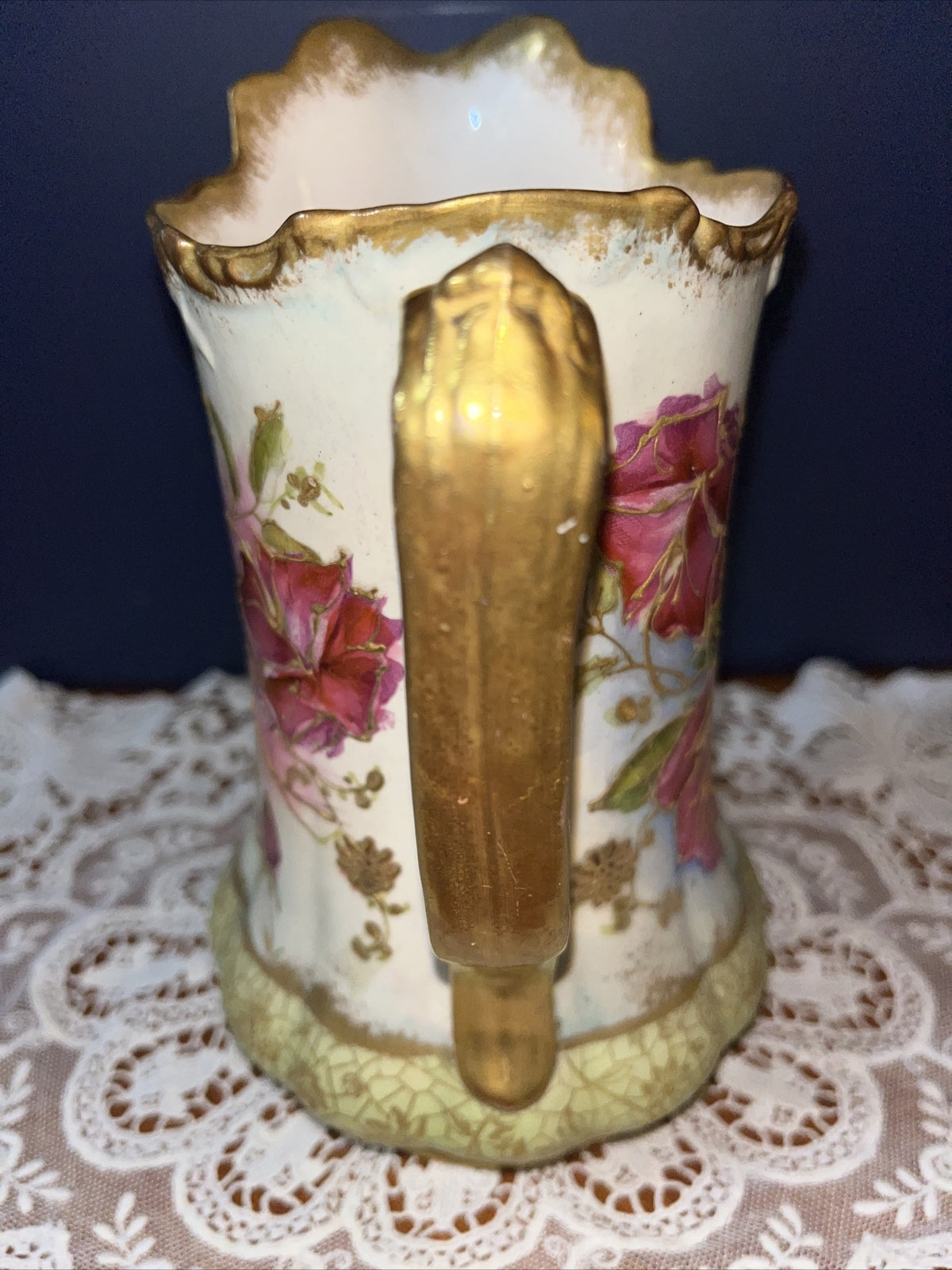 Adderleys England Hand Painted Gold Gilt Floral BOLD Roses Pitcher 7”