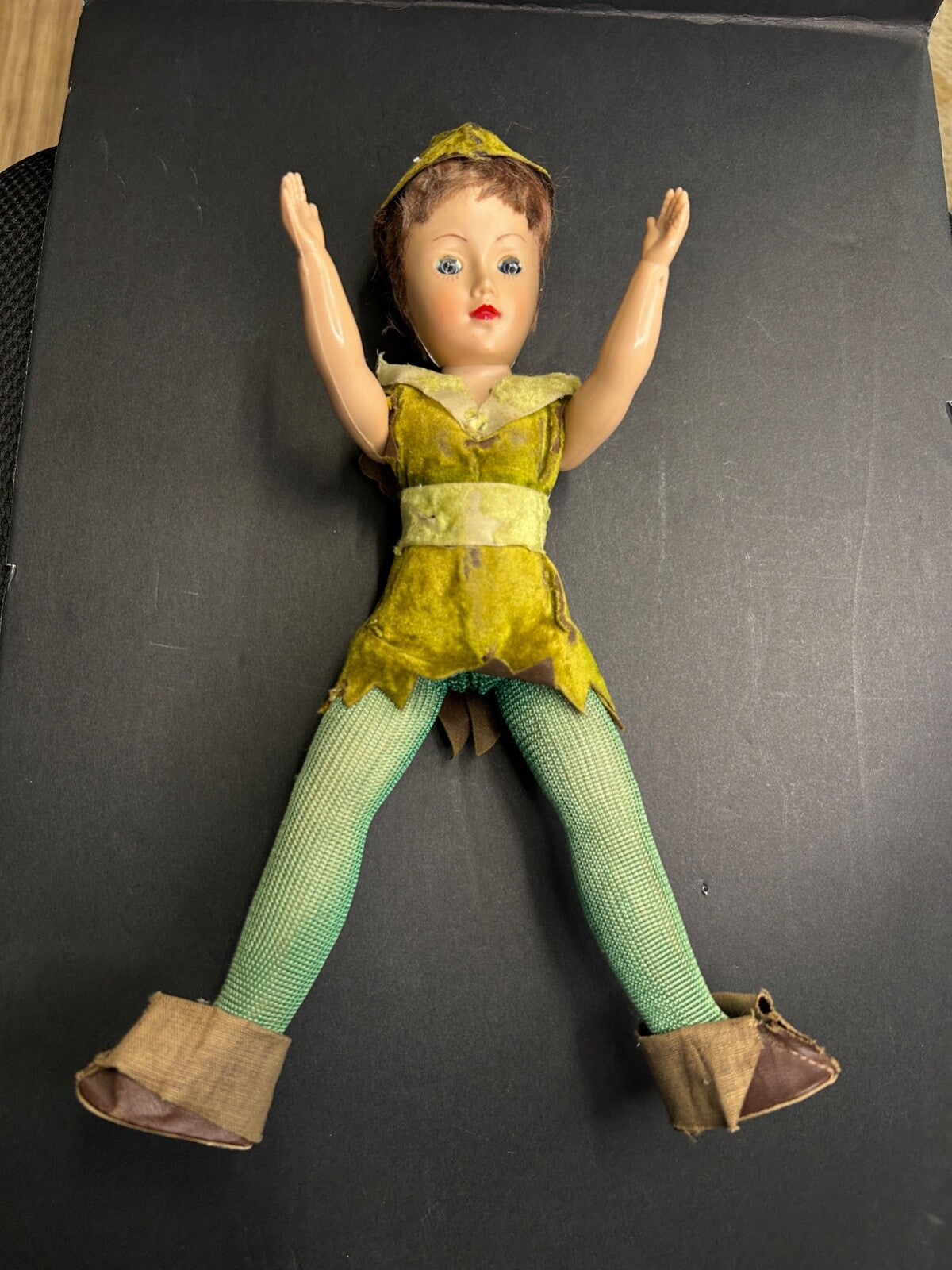 1950's Vintage Peter Pan Doll Blinking Eyes Arms and Legs That Move With Stand