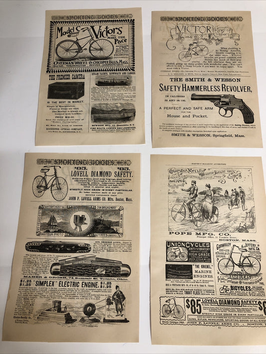 1891 Harpers Magazine Advertisements Ads Bicycles Set of 4
