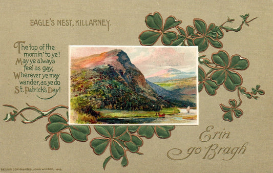 John Winsch   St Pats Post Card Eagle's Nest Killarney Gold Embossed Clovers
