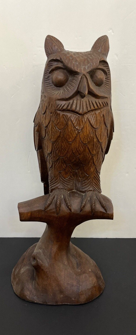 Vintage Hand Carved 25" Wood Owl Figurine