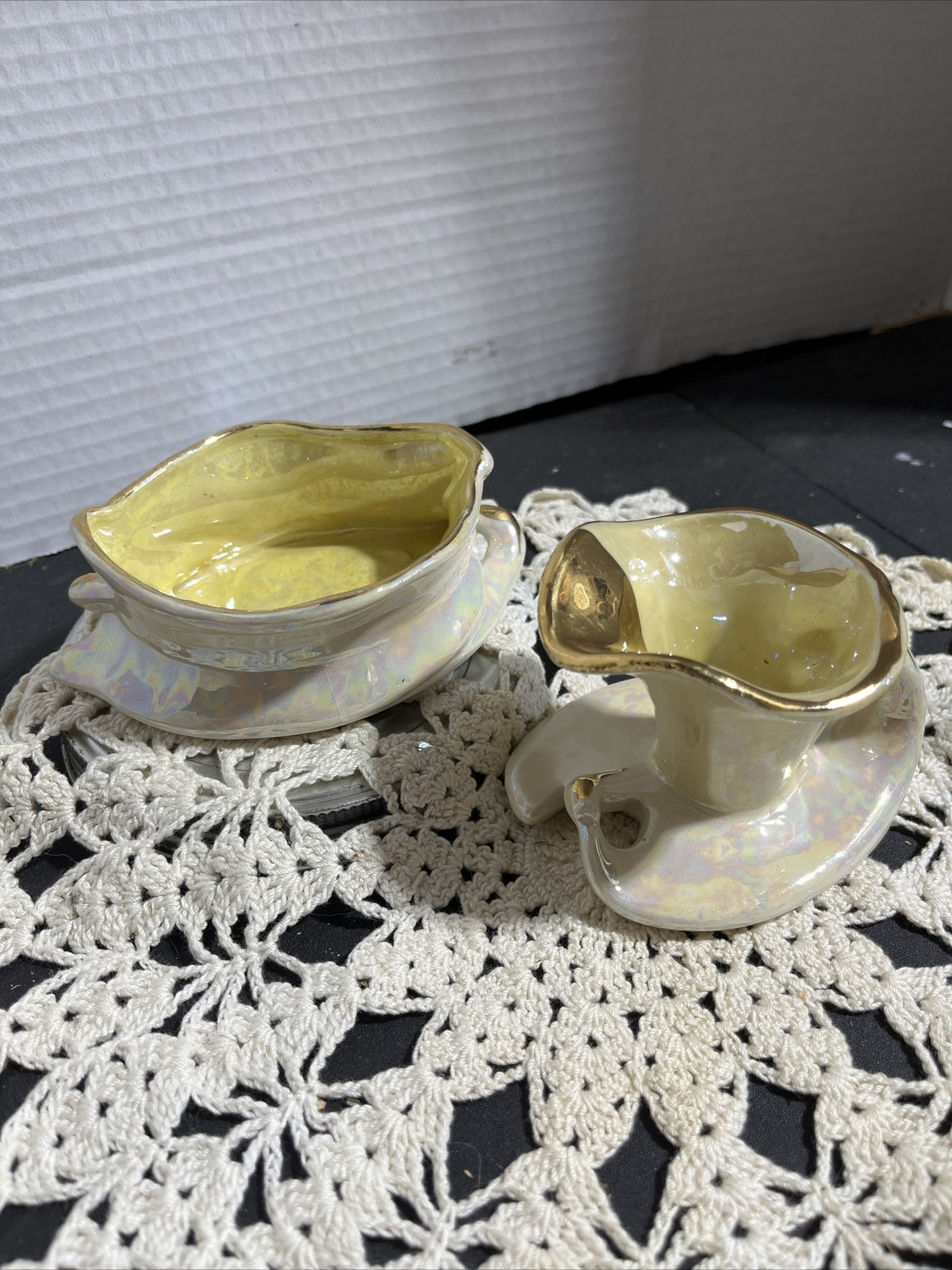 Vintage Pearl China Co Iridescent Lusterware Gold Creamer and Sugar Set