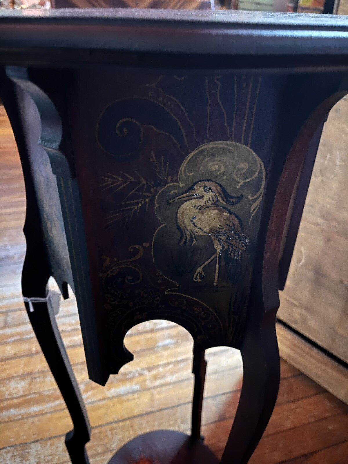 Antique French Wood Pedestal Plant Stands Hand Painted Scenes