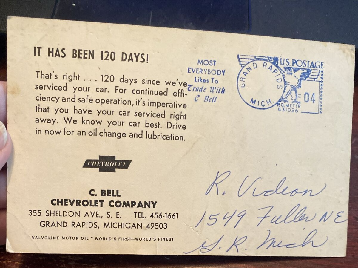 C Bell Chevrolet Car Company  Grand Rapids GR MI Michigan Advertising postcard
