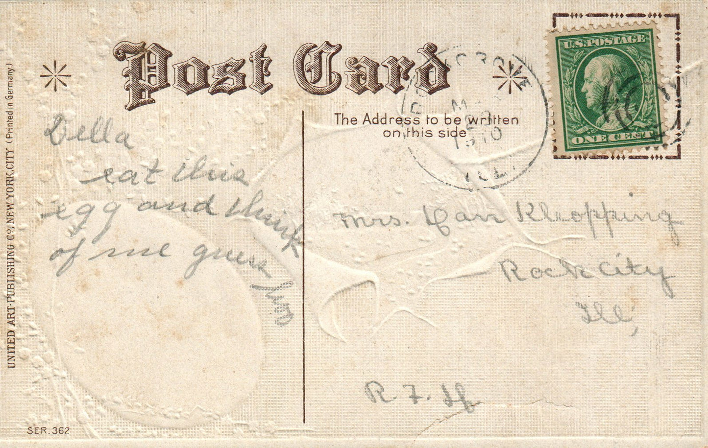 Nash Series 362 Silver Metallic Yellow Egg Scenic View Easter egg Postcard