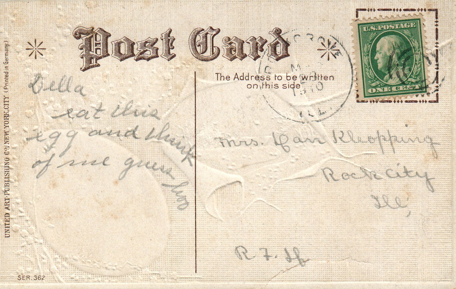 Nash Series 362 Silver Metallic Yellow Egg Scenic View Easter egg Postcard