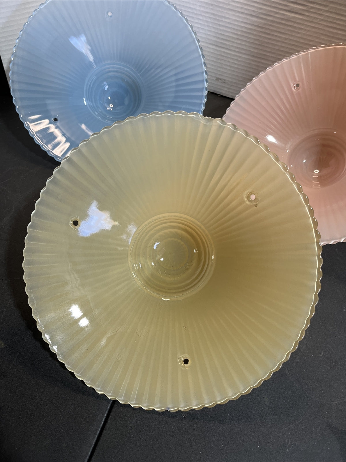 Vintage 11” Glass Shade 3 Hole Flush Mount Light 