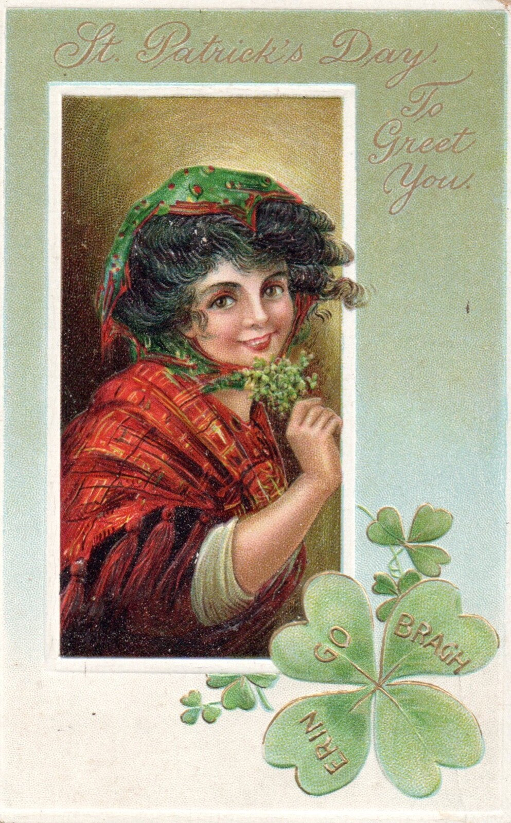 St Patrick's Day To Greet You Irish Girl Wearing Green St. Patricks Day Postcard