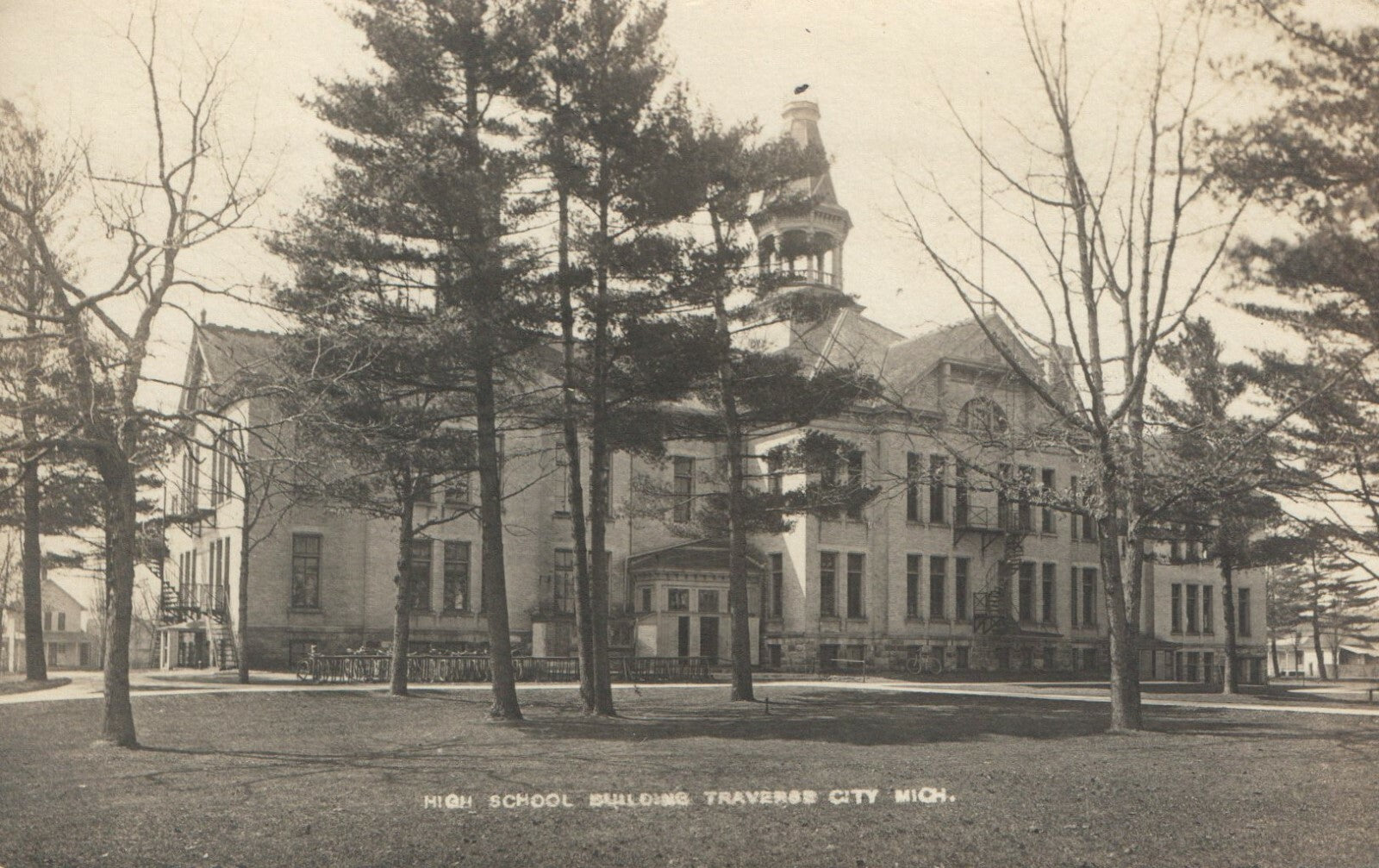 Real Photo High School Building Traverse City Michigan MI Postcard