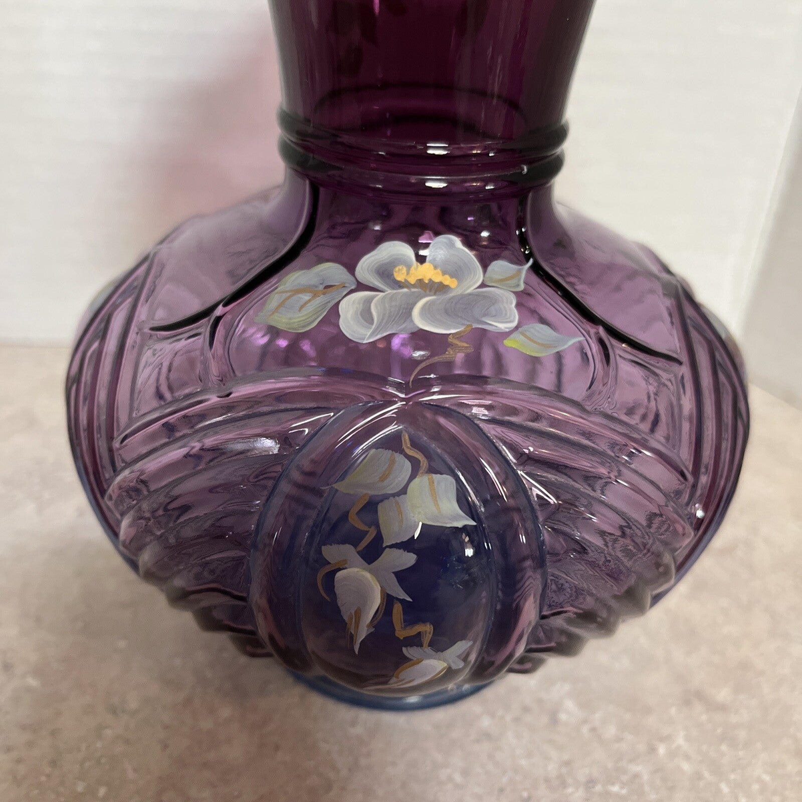 Fenton mullberry Melon Vase  H/P Floral Design, numbered & signed