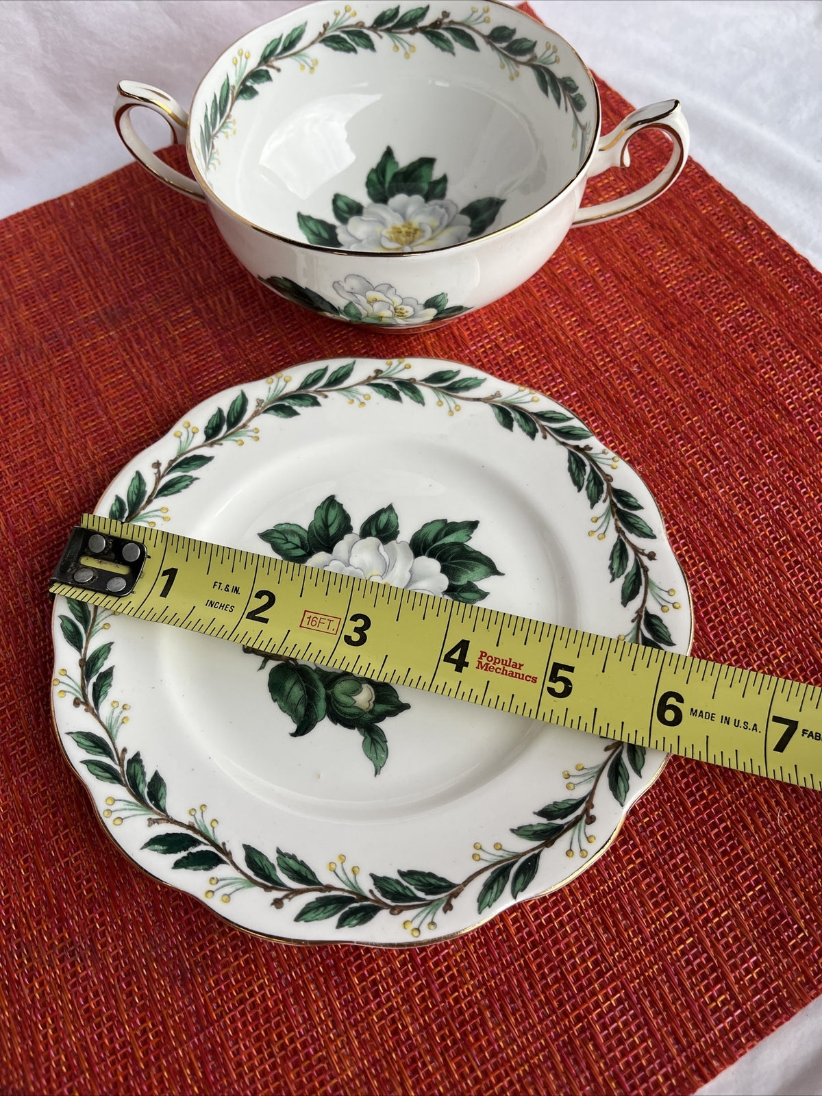 Royal Albert Lady Clare Two Handle Soup Bowl And Plate Gold Trim