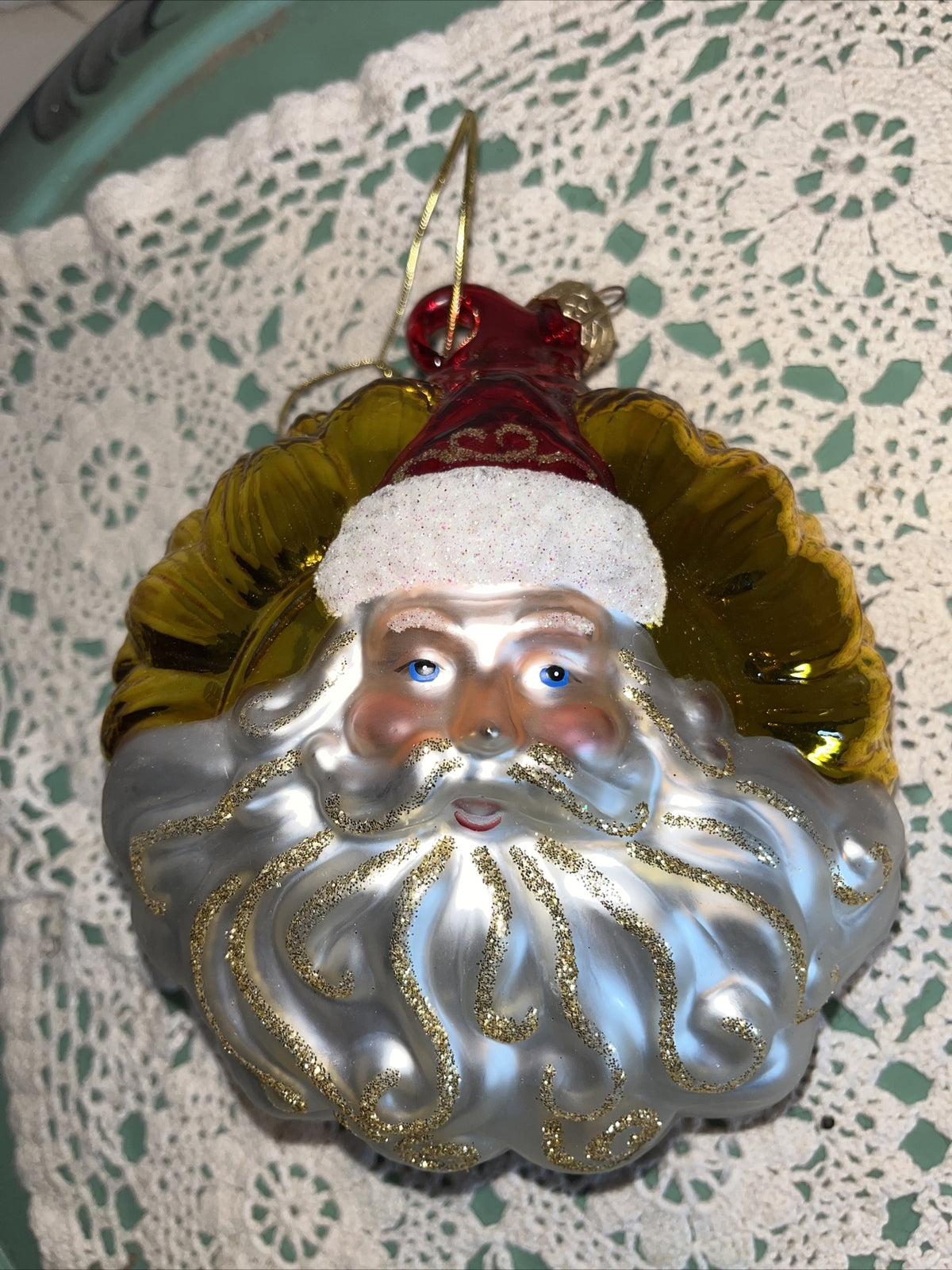Vintage Santa Double Sided, Mercury Glass Christmas Ornament