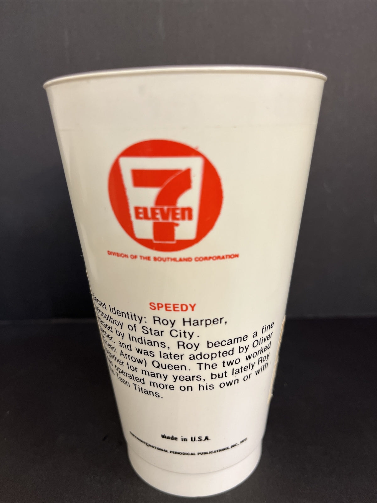 Vintage 1973 7/11 Plastic Slurpee Cup Super Hero "Speedy"