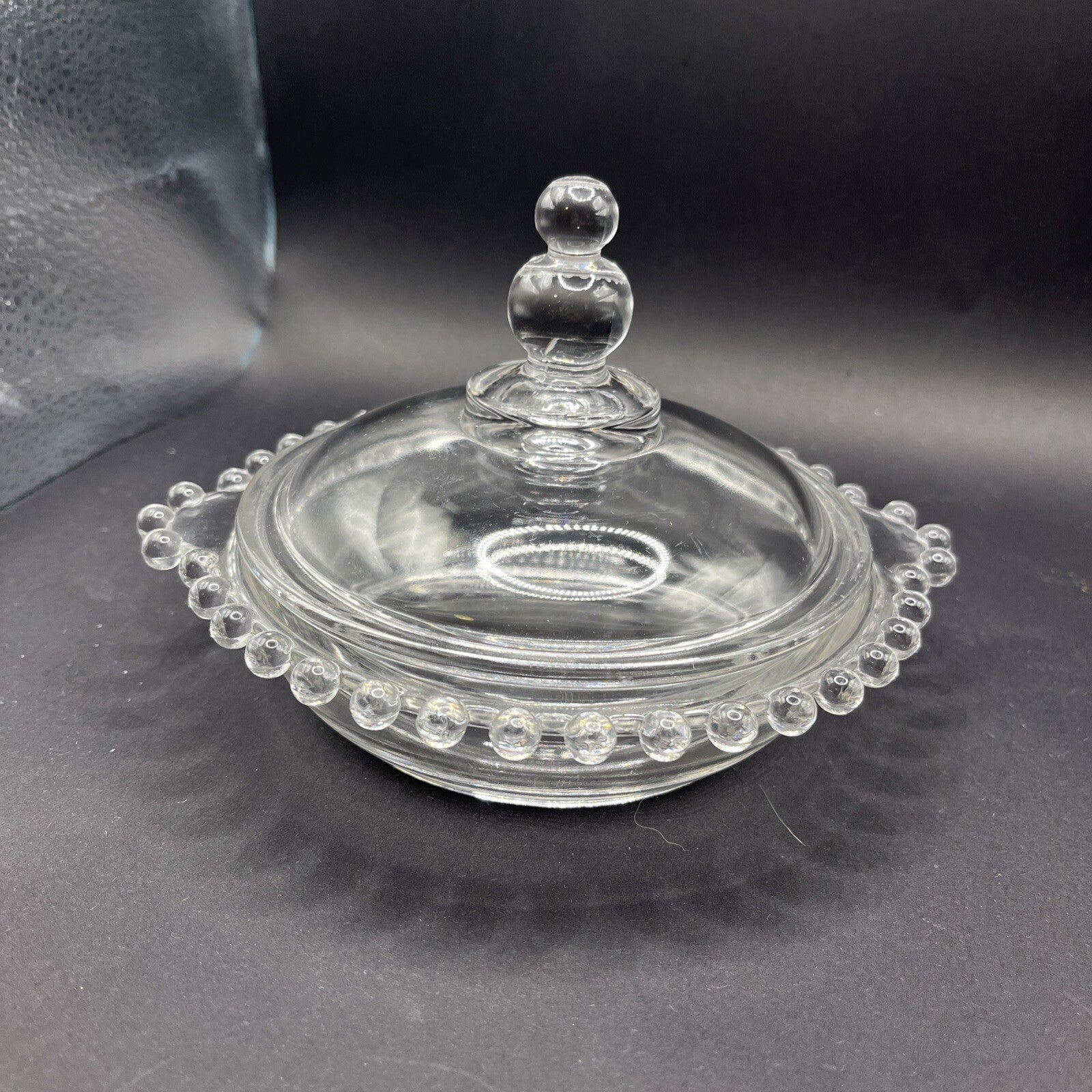 Candlewick Lidded Double Handle Clear Glass Jar Imperial Glass