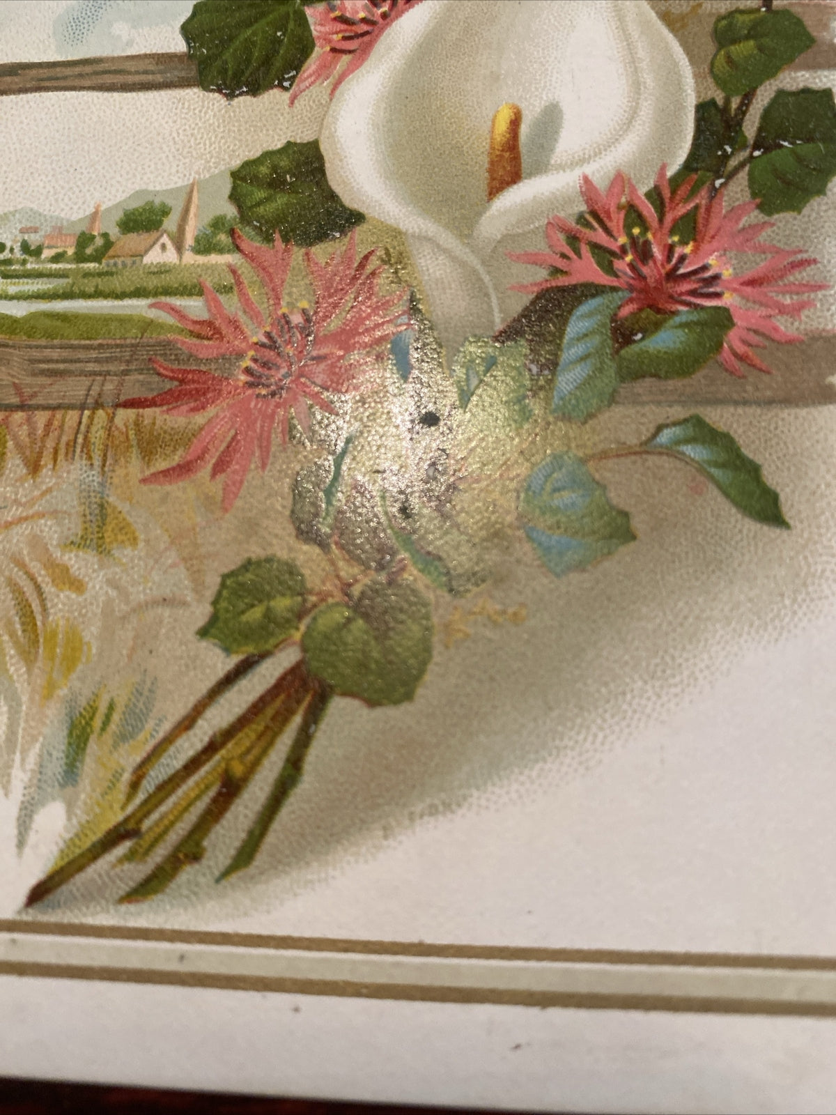 Reward of merit Vintage Victorian School Ephemera Lily Flower Split Rail Fence