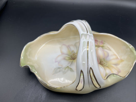 Vintage R S Germany Hand Painted Colorful Flowers Bowl With Split Handle 7”