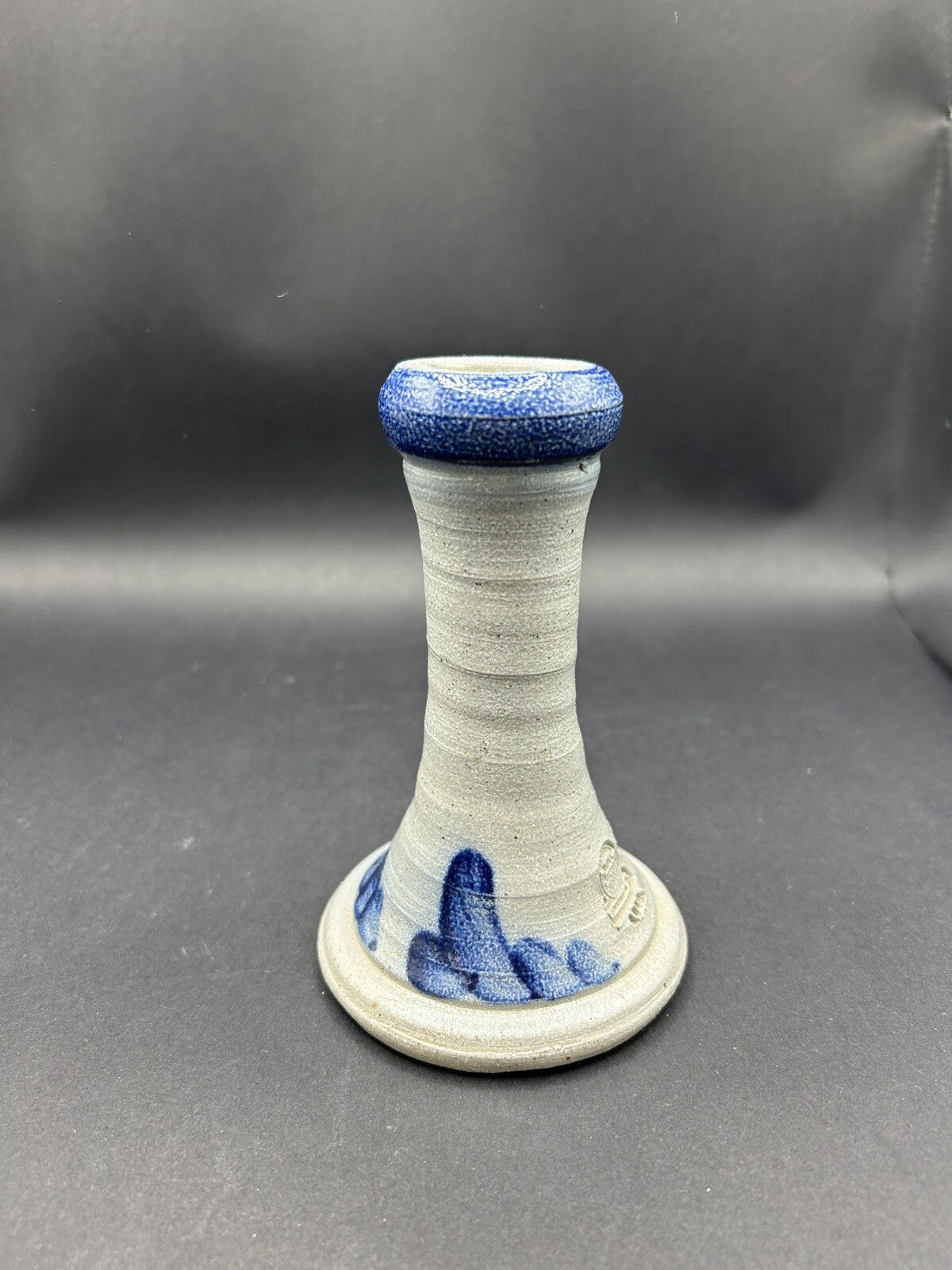  Rowe Pottery Works Candle Stick Holder Vintage 5" Cobalt Salt Glaze 1990 20A