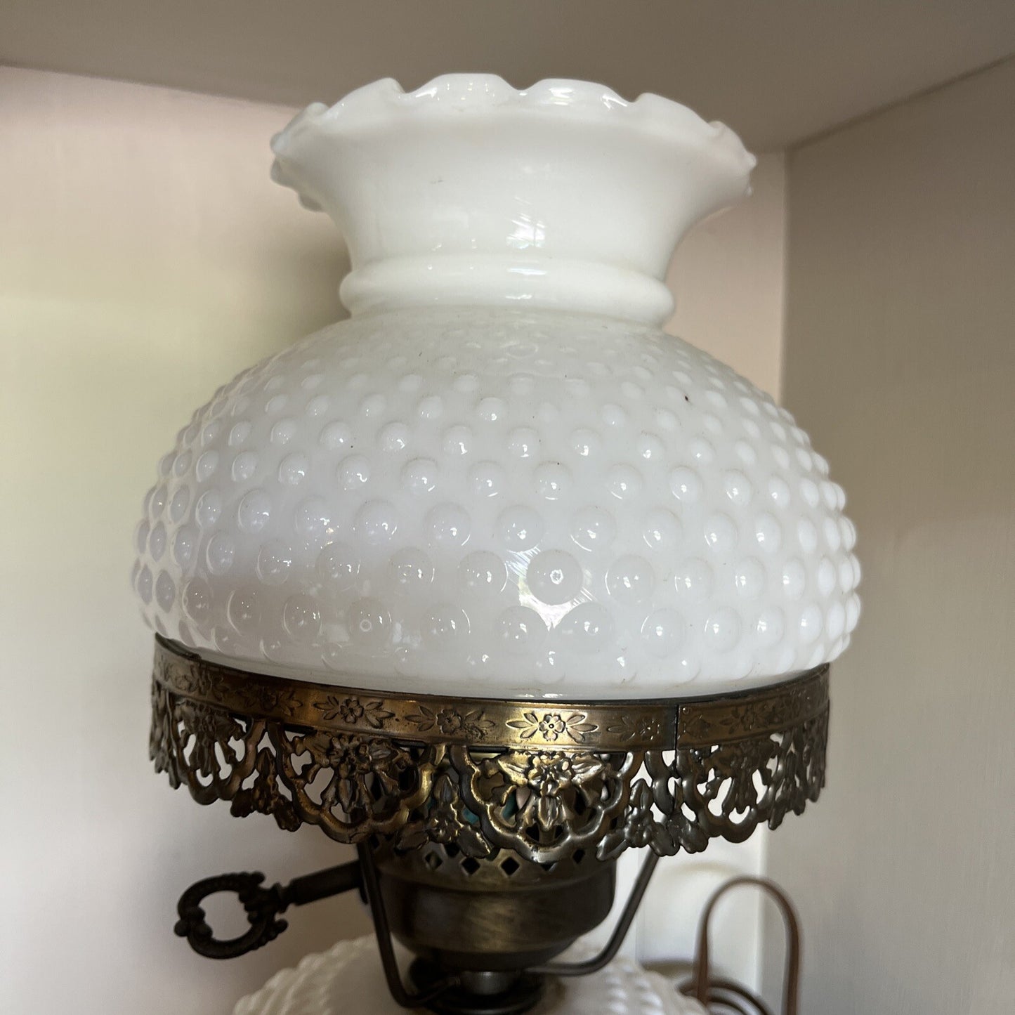 Hobnail Table Lamp Milk Glass Body Globe Parlor Dresser Lamp