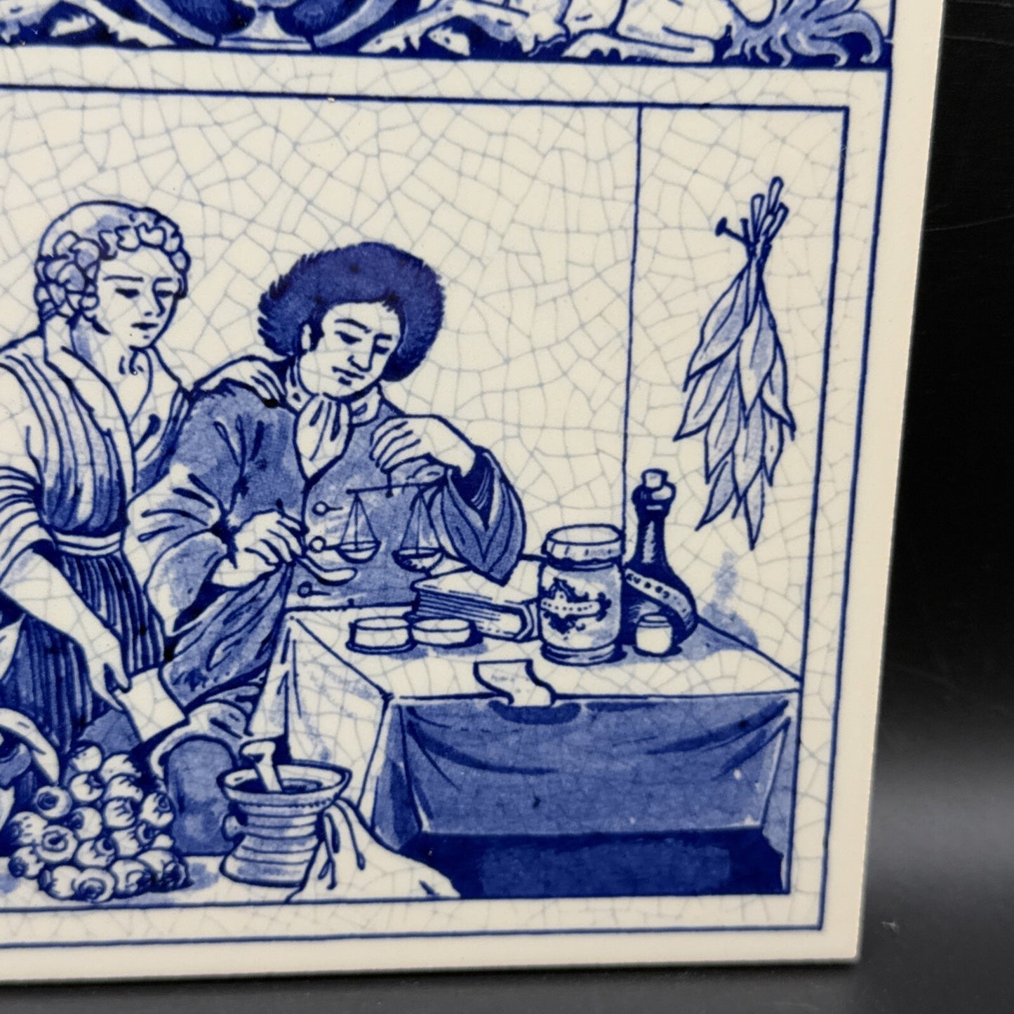 Delft Tile Schoonhaven Holland Vintage Tile Delft Blue White Pharmacy Drug #1