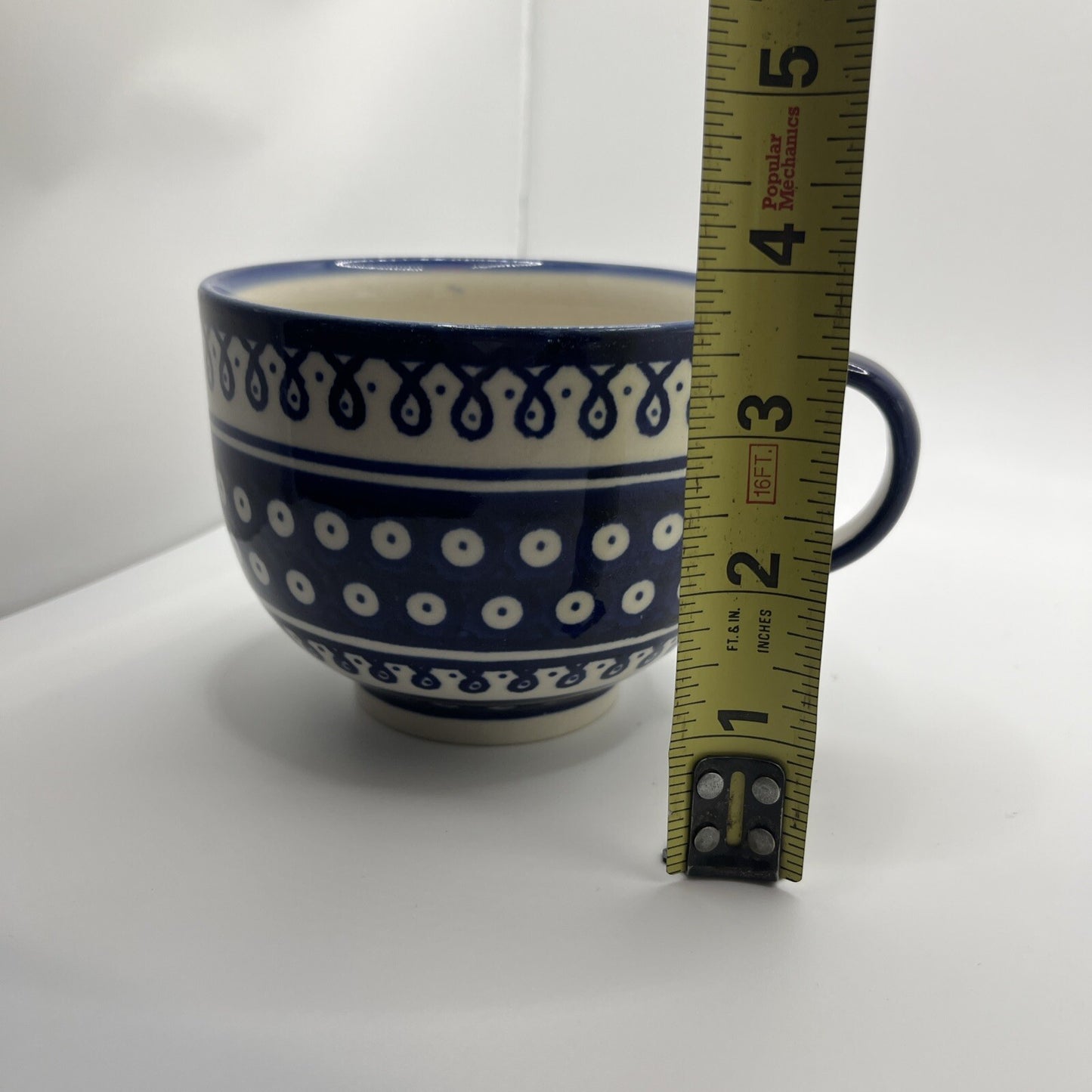 Polish Pottery Boleslawiec Large Blue Latte Cup Mug 18 Oz